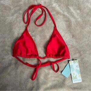 SHEKINI Classic Red Strappy Triangle Bikini Top - Size XS | Vacay Swimwear
